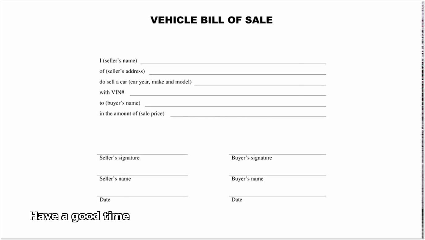 Auto Bill Of Sale Template