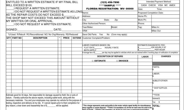 Auto Body Shop Invoice Template