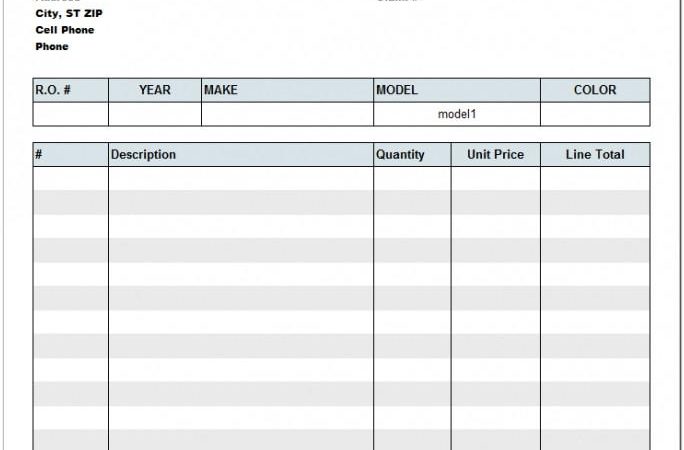 Auto Mechanic Invoice Template