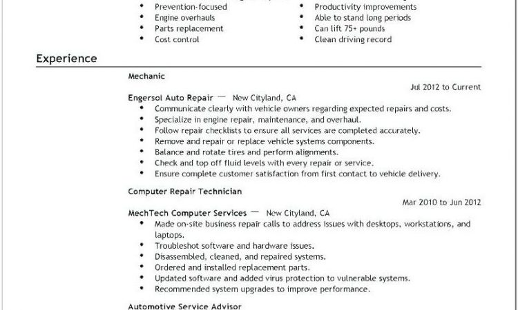 Auto Mechanic Resume Sample Philippines