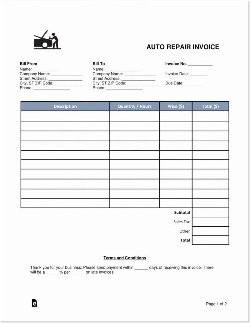 Auto Repair Invoice Template Pdf