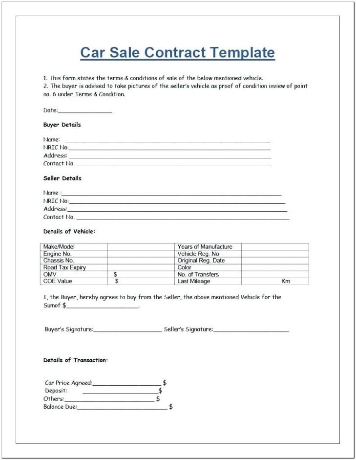 Auto Sales Contract Template Free
