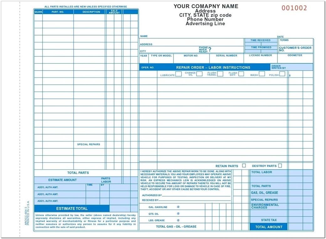 Auto Work Order Template