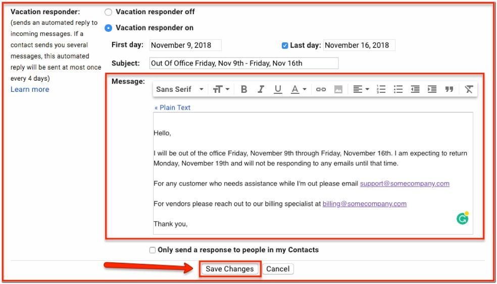Automated Email Response Message Sample