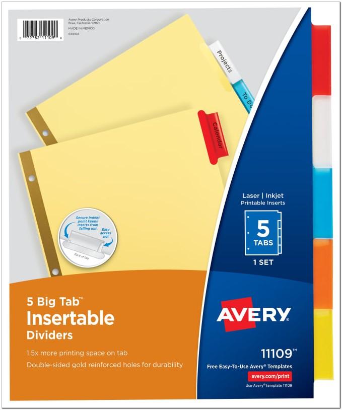 Avery 5 Big Tab Inserts Dividers Template