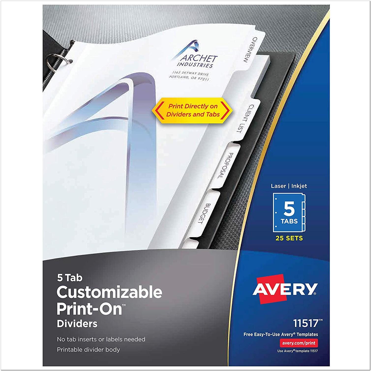 Avery Easy Peel 5 Tab Template