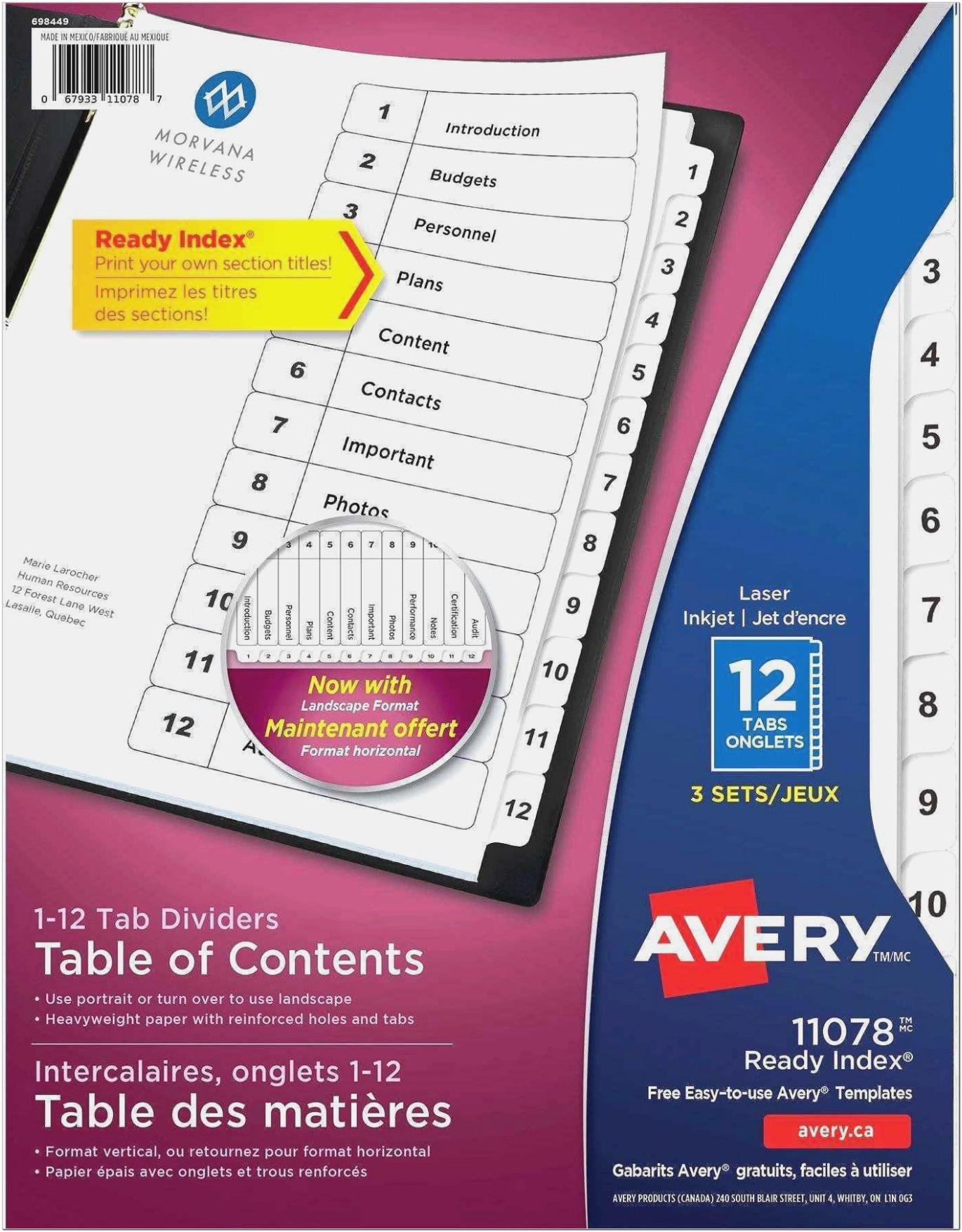 Avery Index 12 Tab Template