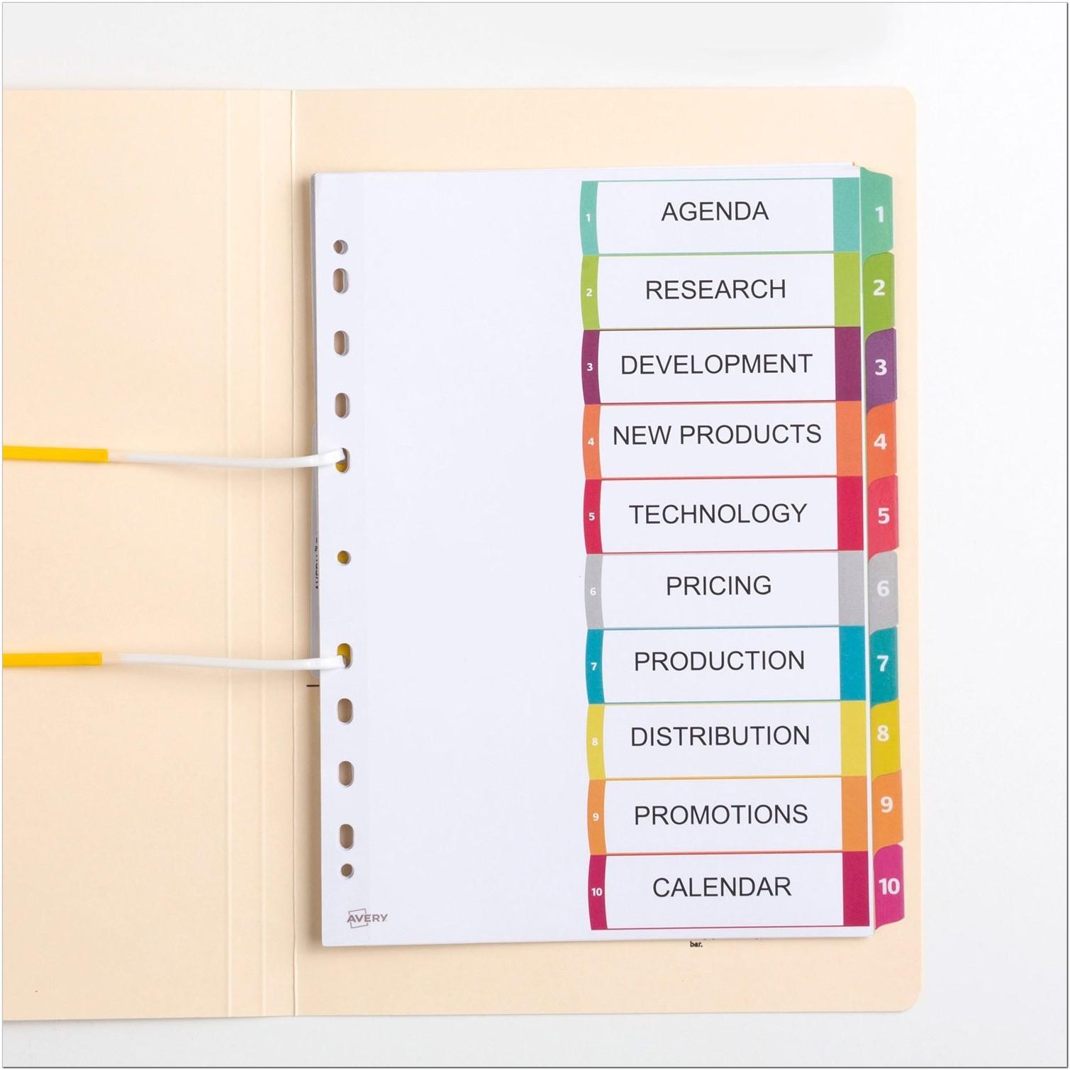 Avery Ready Index Dividers 10 Tab Template