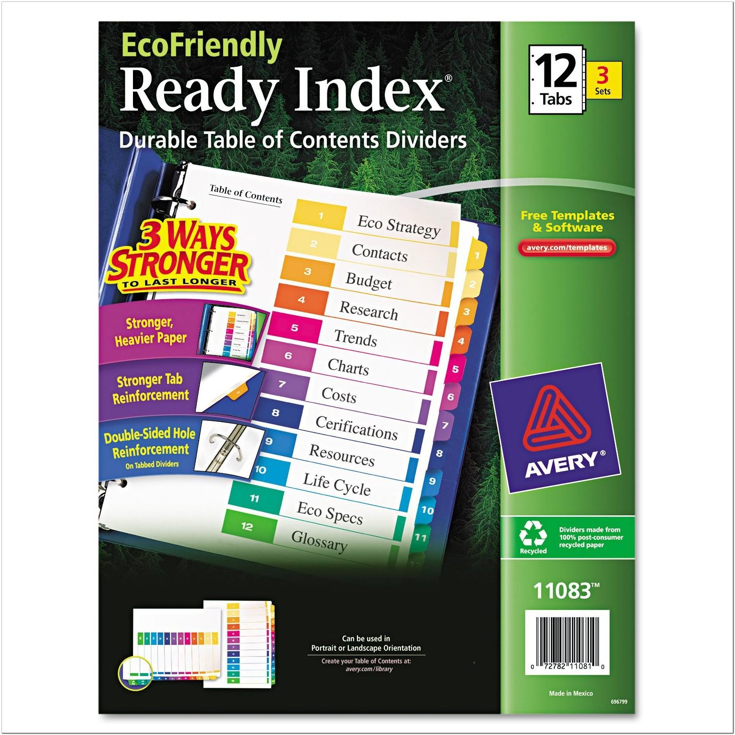 Avery Ready Index Dividers Template 12 Tab