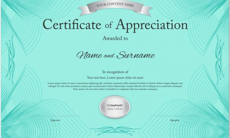 Award Certificate Of Appreciation Template