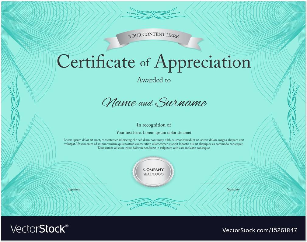 Award Certificate Of Appreciation Template