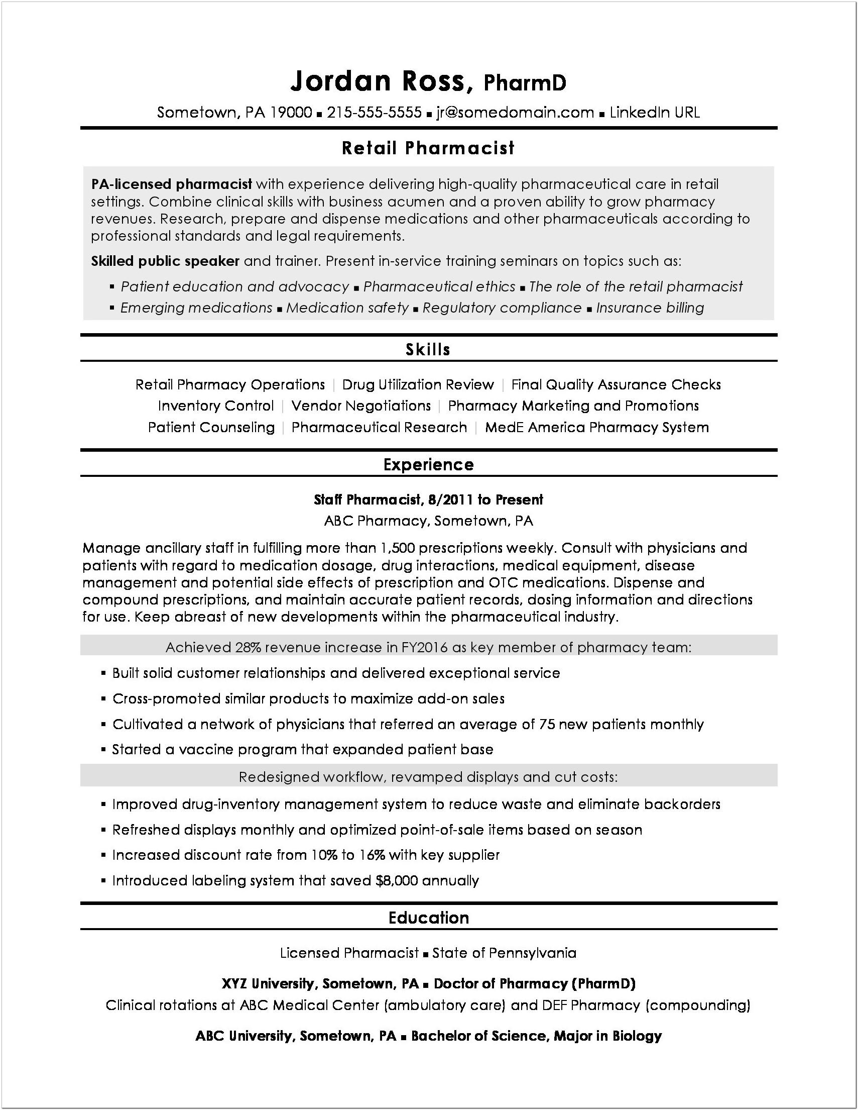 B Pharmacy Resume Format For Freshers Pdf