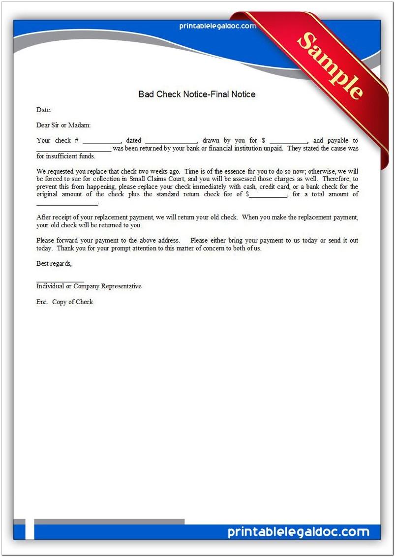 Bad Check Notice Template