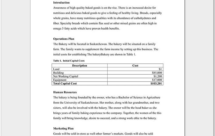 Bakery Business Plan Template Word