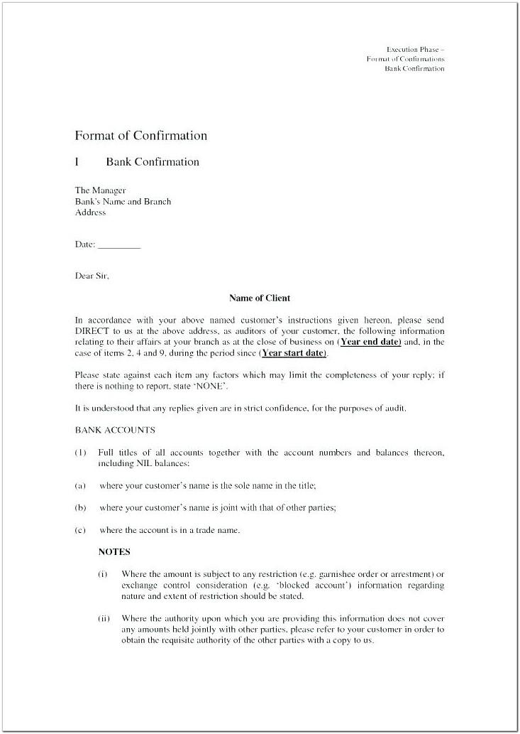 Bank Audit Confirmation Letter Sample