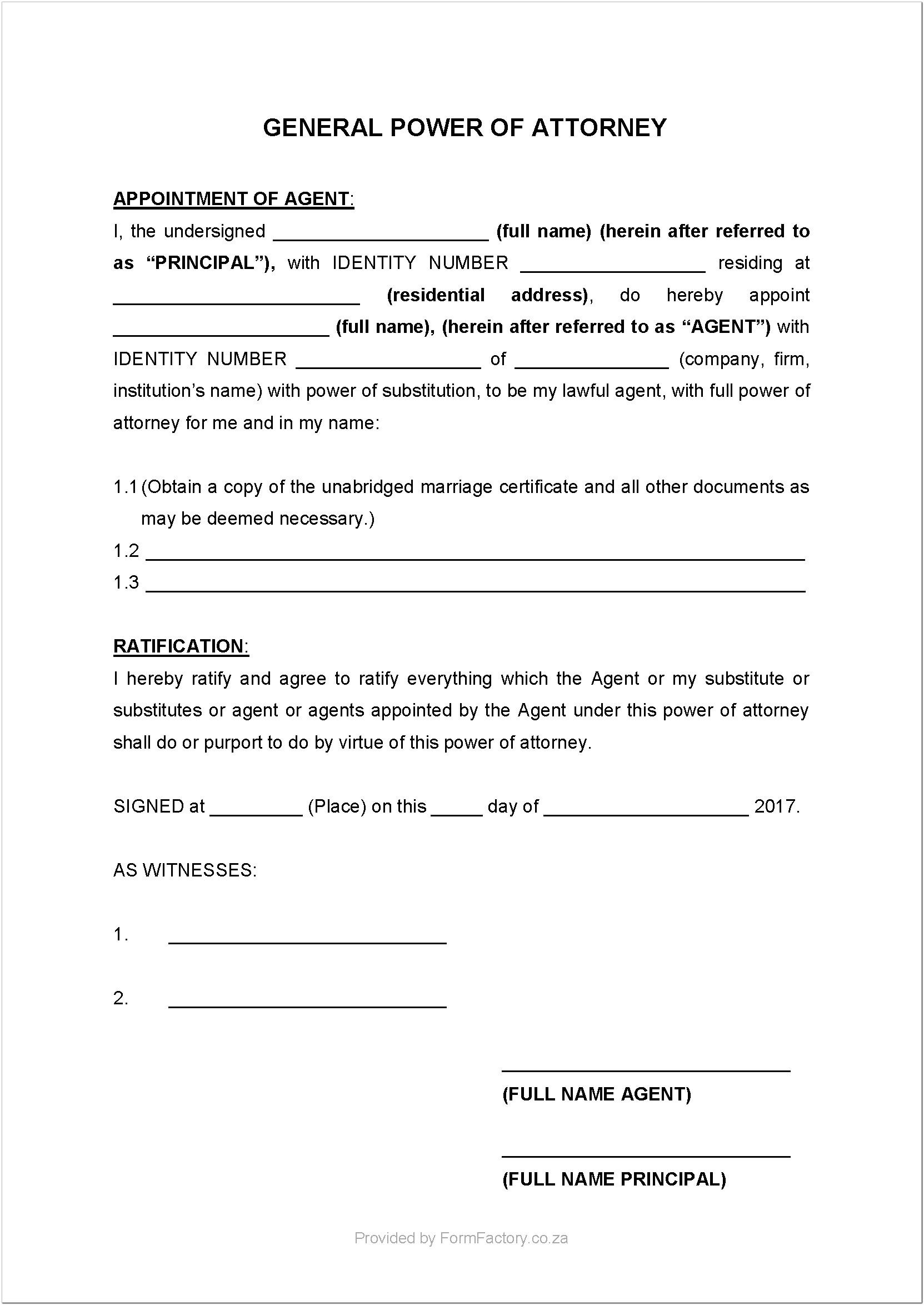 Bank Power Of Attorney Form South Africa