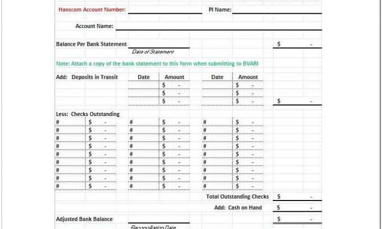 Bank Reconciliation Form Word Template