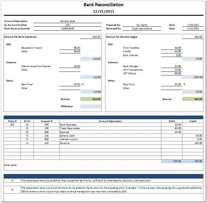 Bank Reconciliation Template Free Download