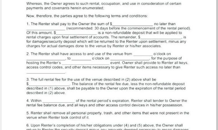Banquet Room Contract Template
