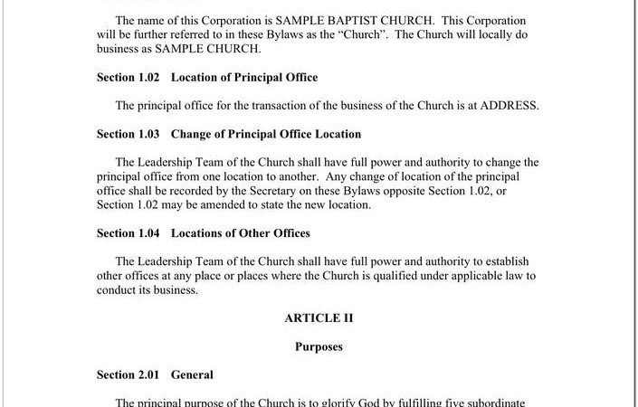 Baptist Church Constitution And Bylaws Sample