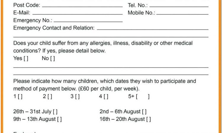 Baseball Registration Form Template Word