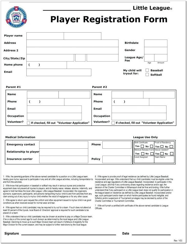 Baseball Team Registration Form Template