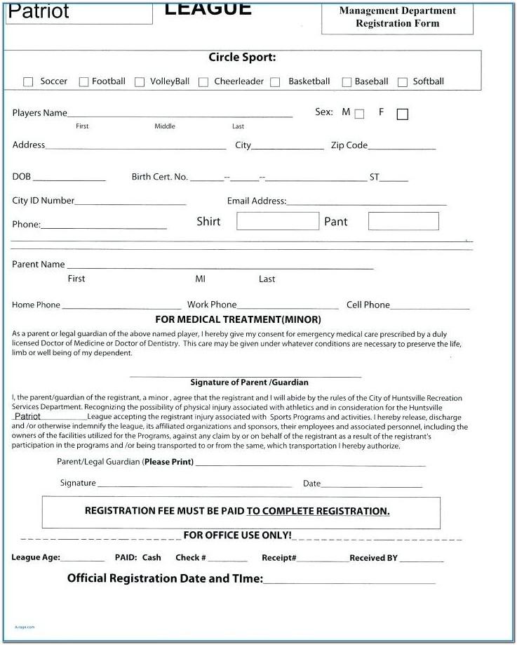 Baseball Tournament Registration Form Template