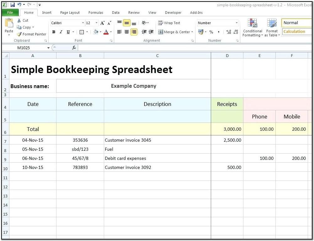 Basic Bookkeeping Spreadsheet Template