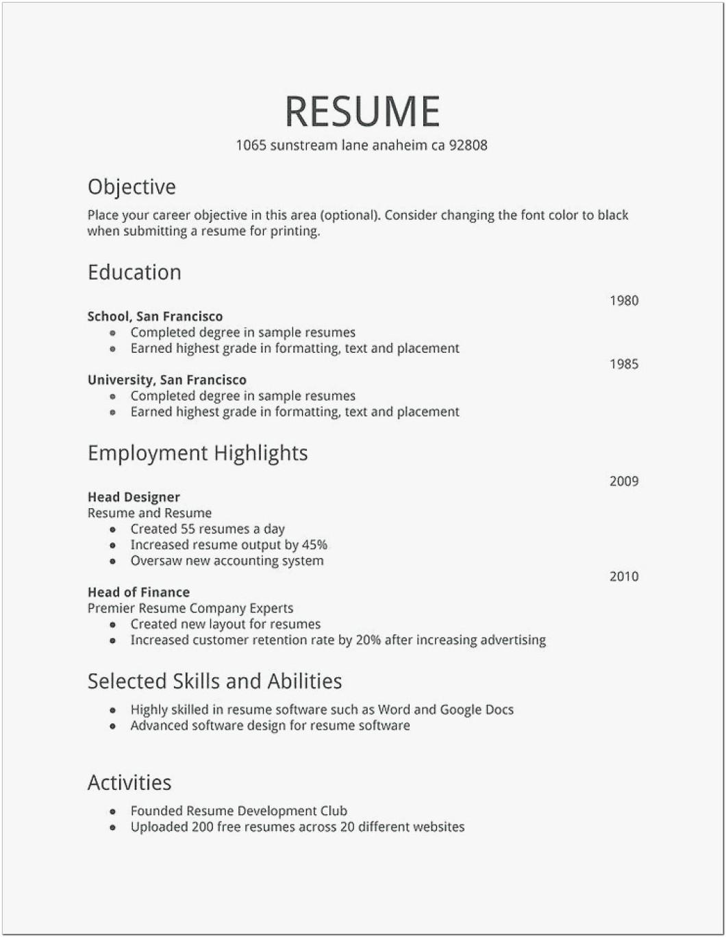 Basic Job Resume Examples