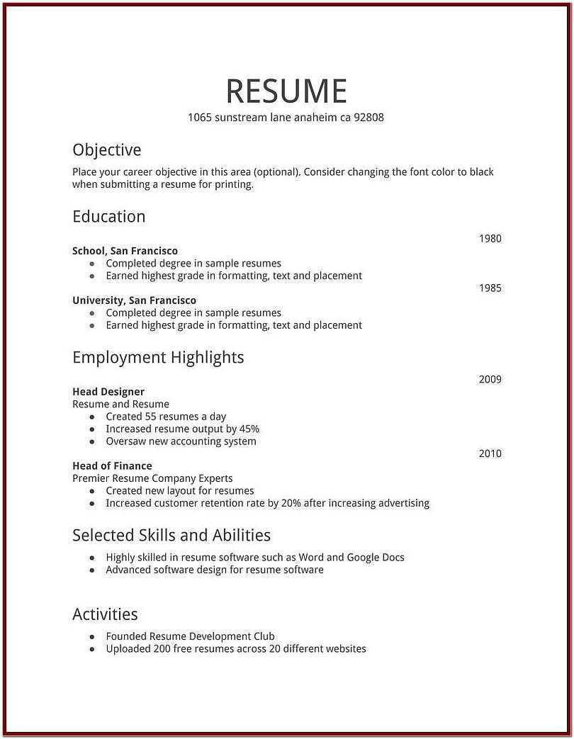 Basic Job Resume Format
