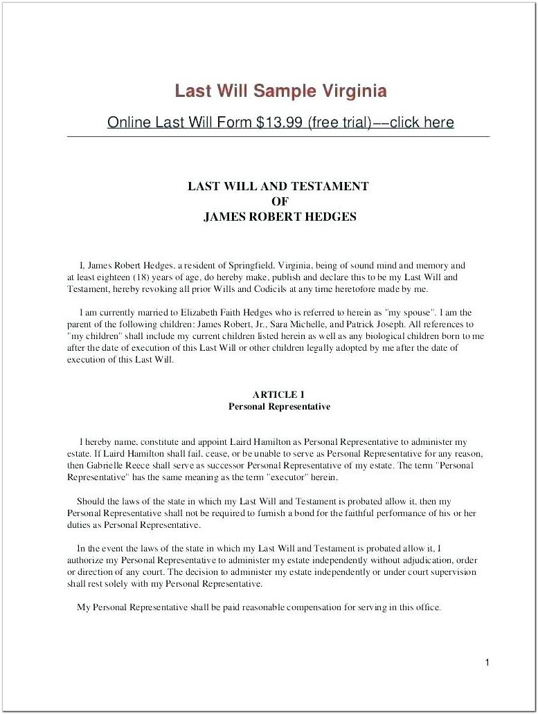 Basic Last Will And Testament Template Uk