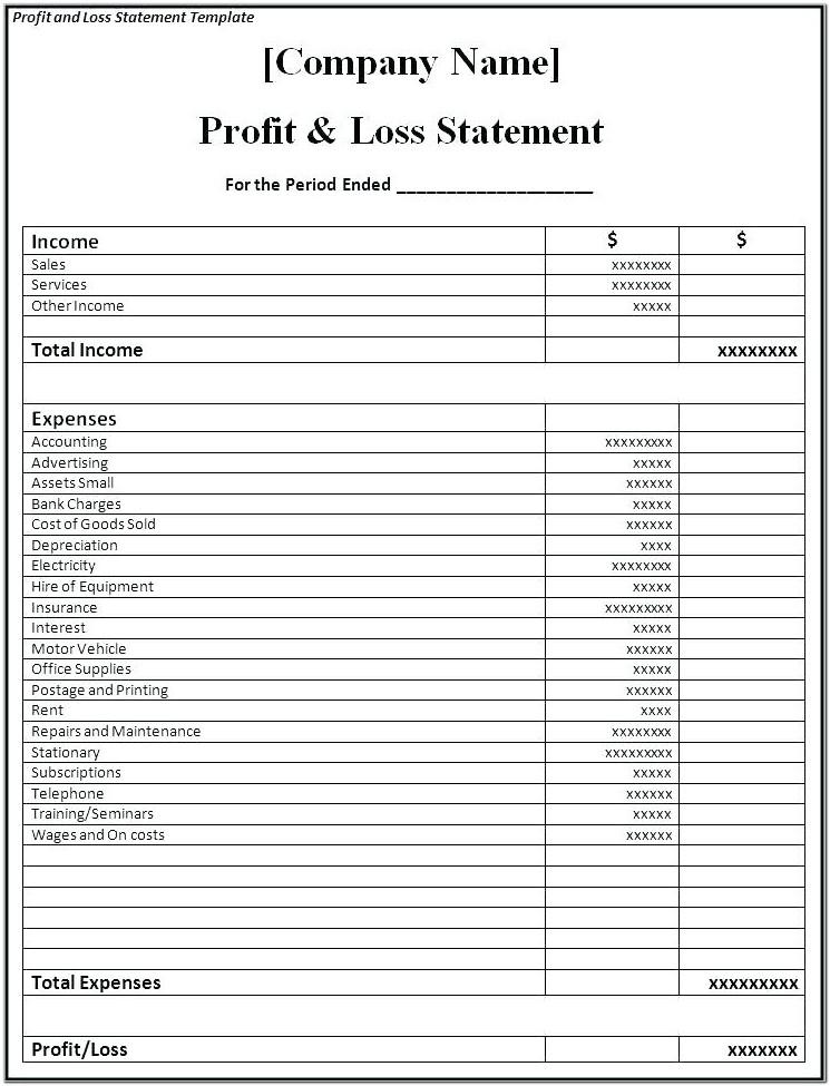 Basic Profit And Loss Statement Example