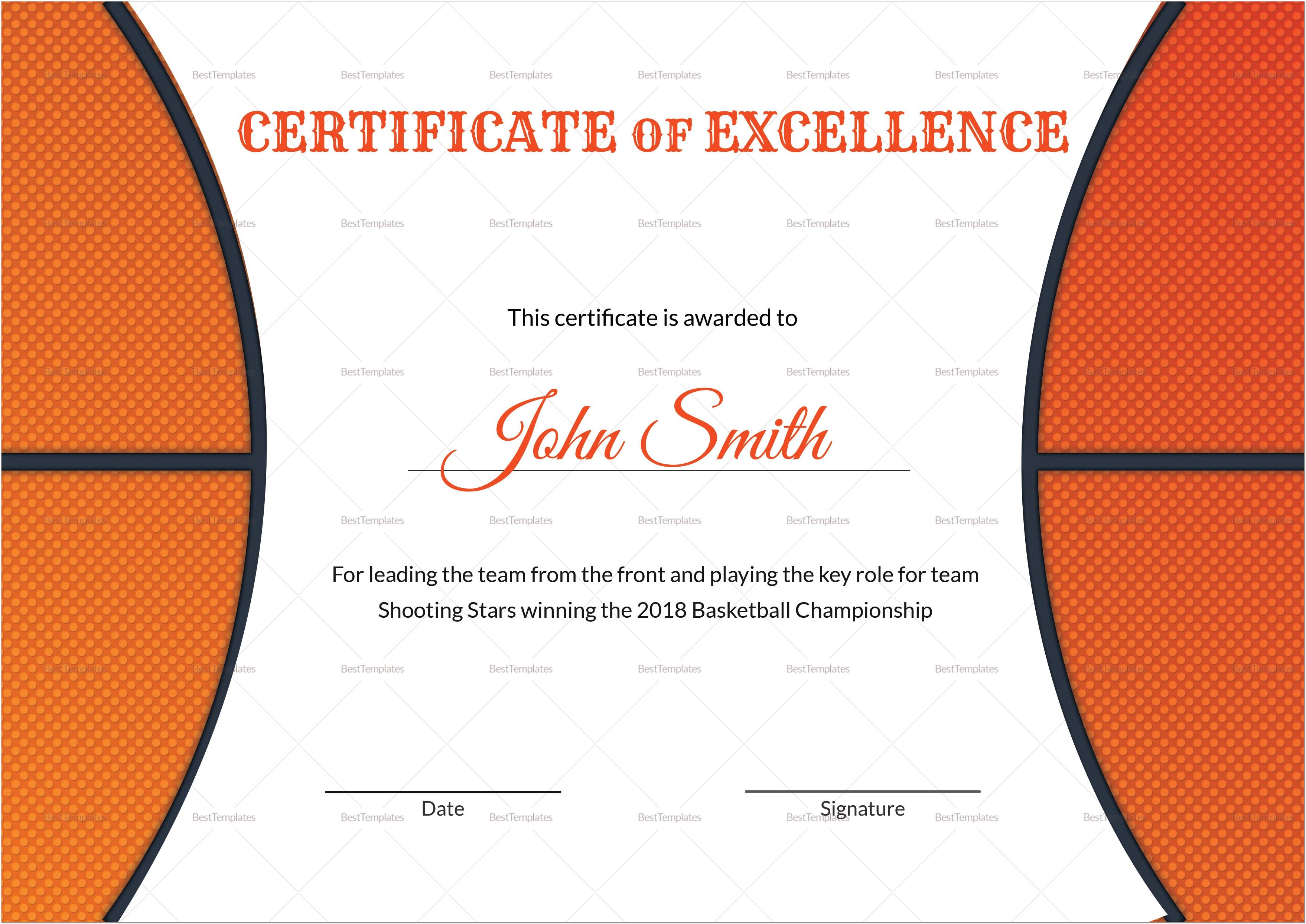 Basketball Award Certificate Template