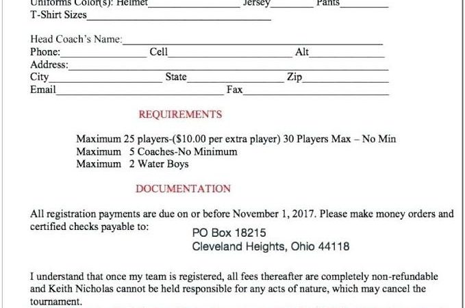 Basketball Player Registration Form Template Word