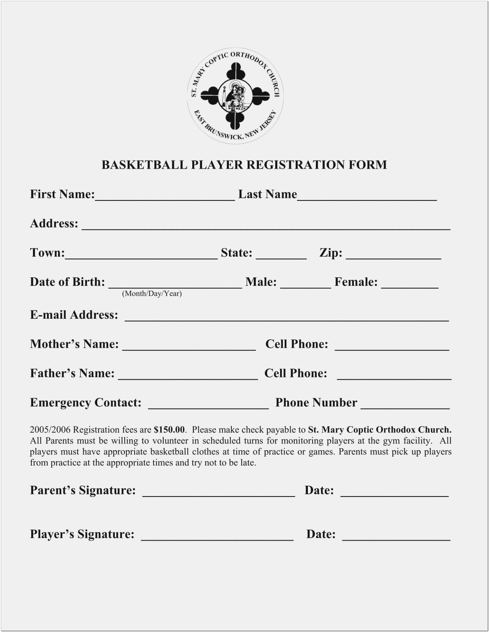 Basketball Tournament Registration Form Template