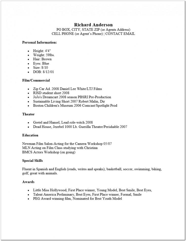 Beginner Actor Resume Sample