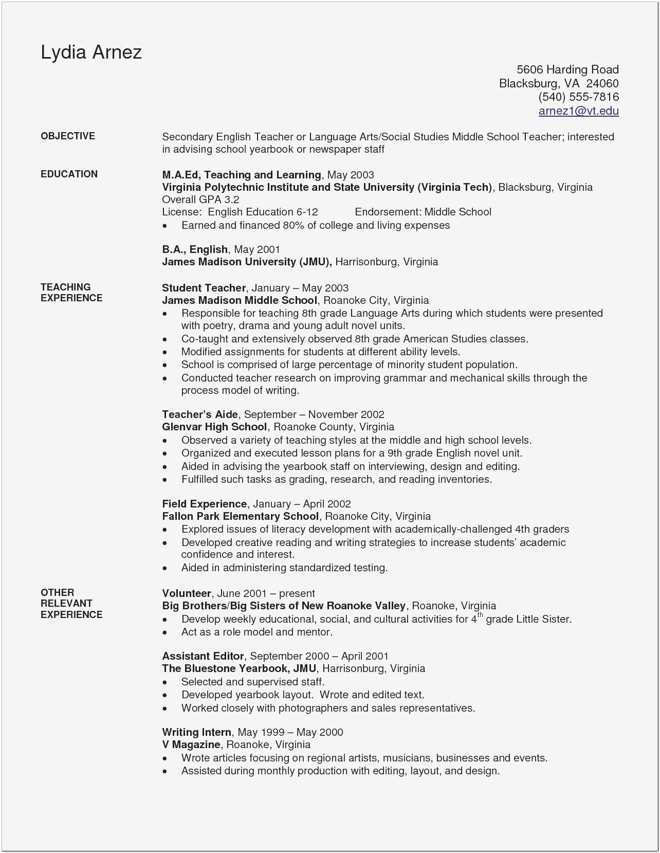 Beginning Teacher Resume Template