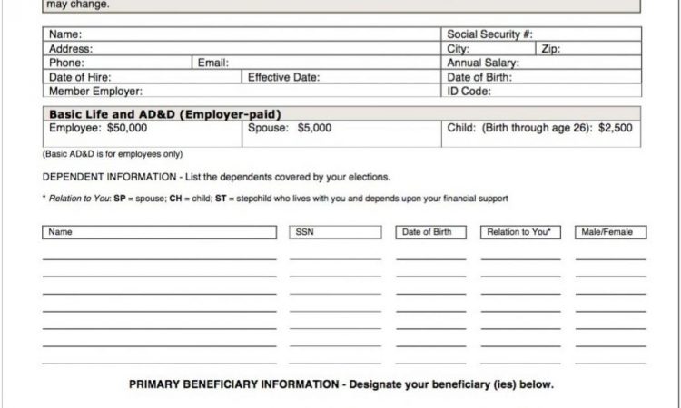 Benefit Enrollment Form Template Word