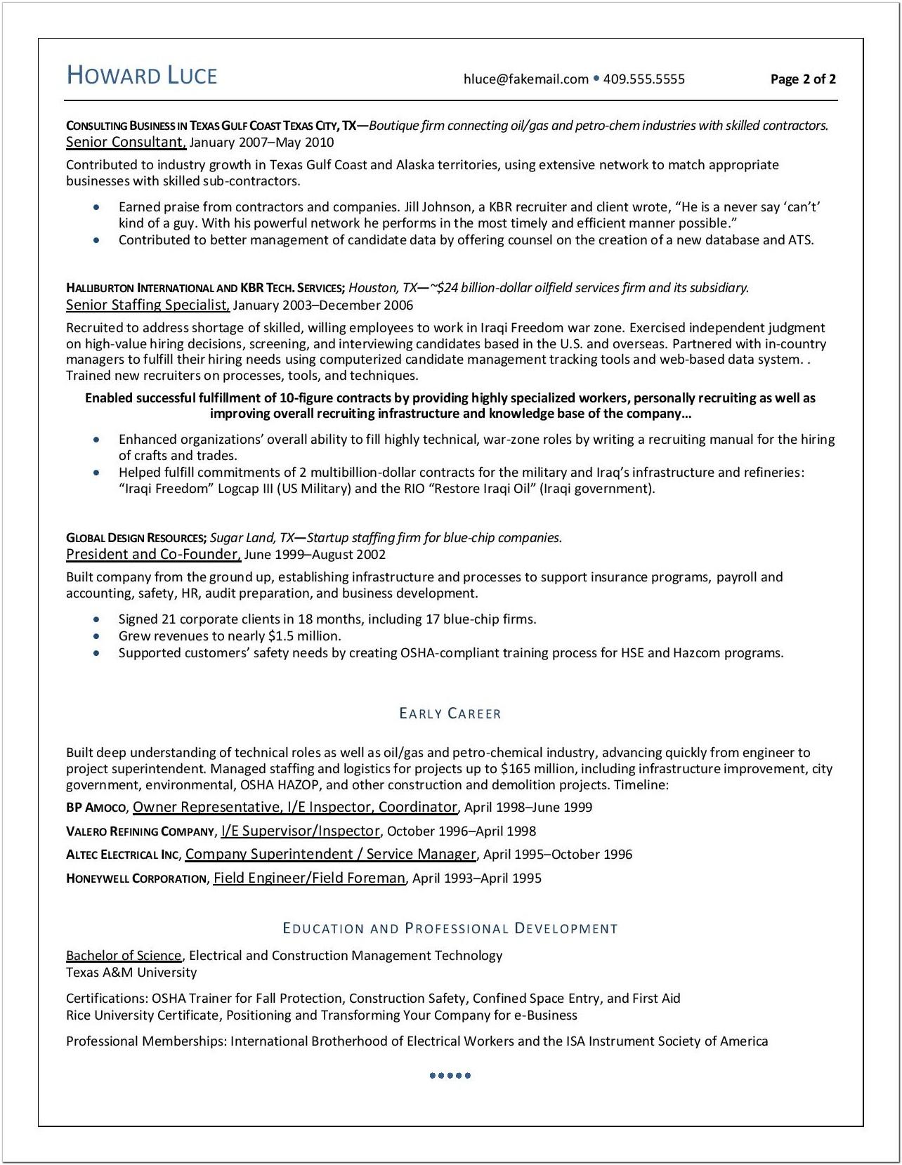 Best Oil And Gas Resume Sample