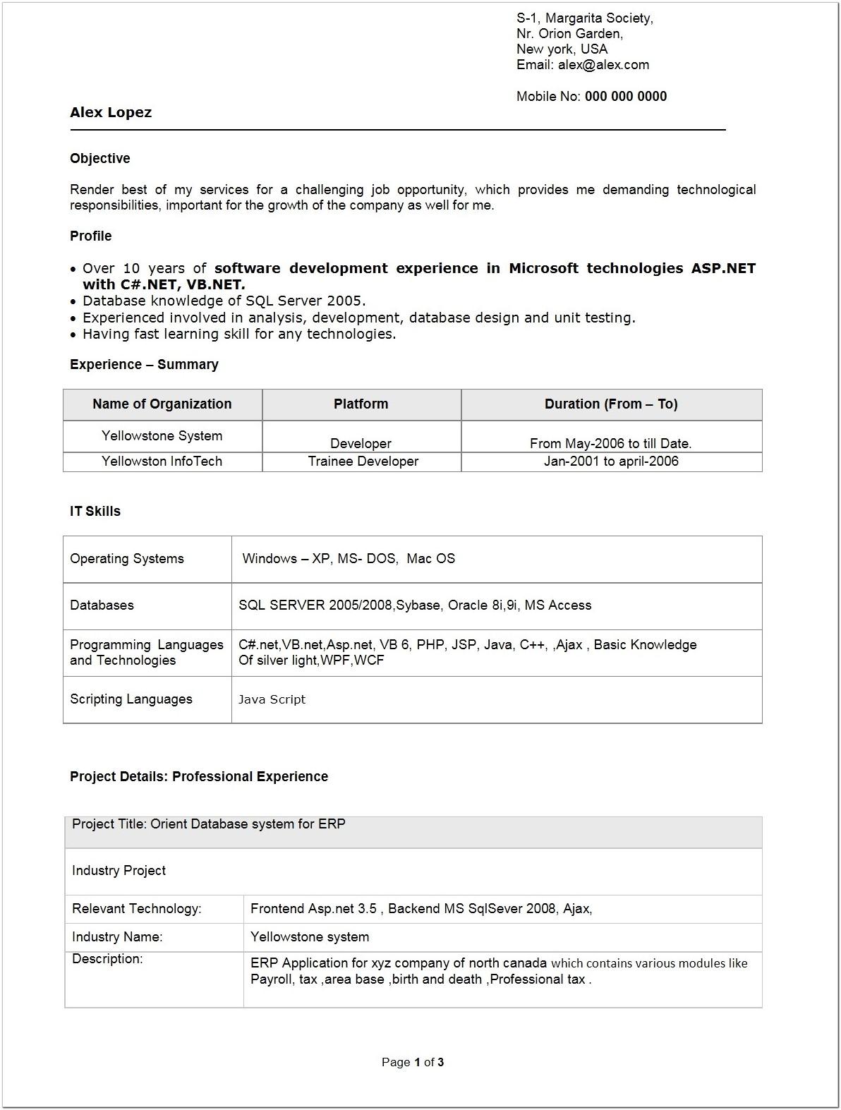 Best Resume Format For Engineers Fresher