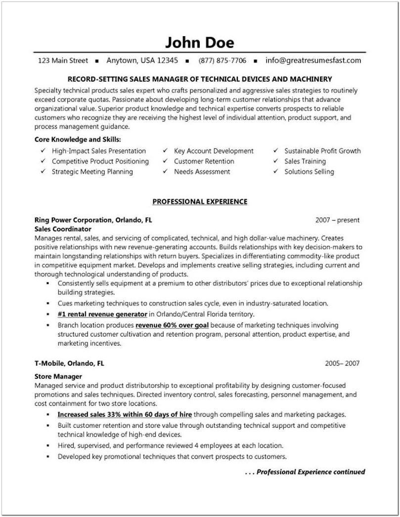 Best Resume Template For Sales Manager