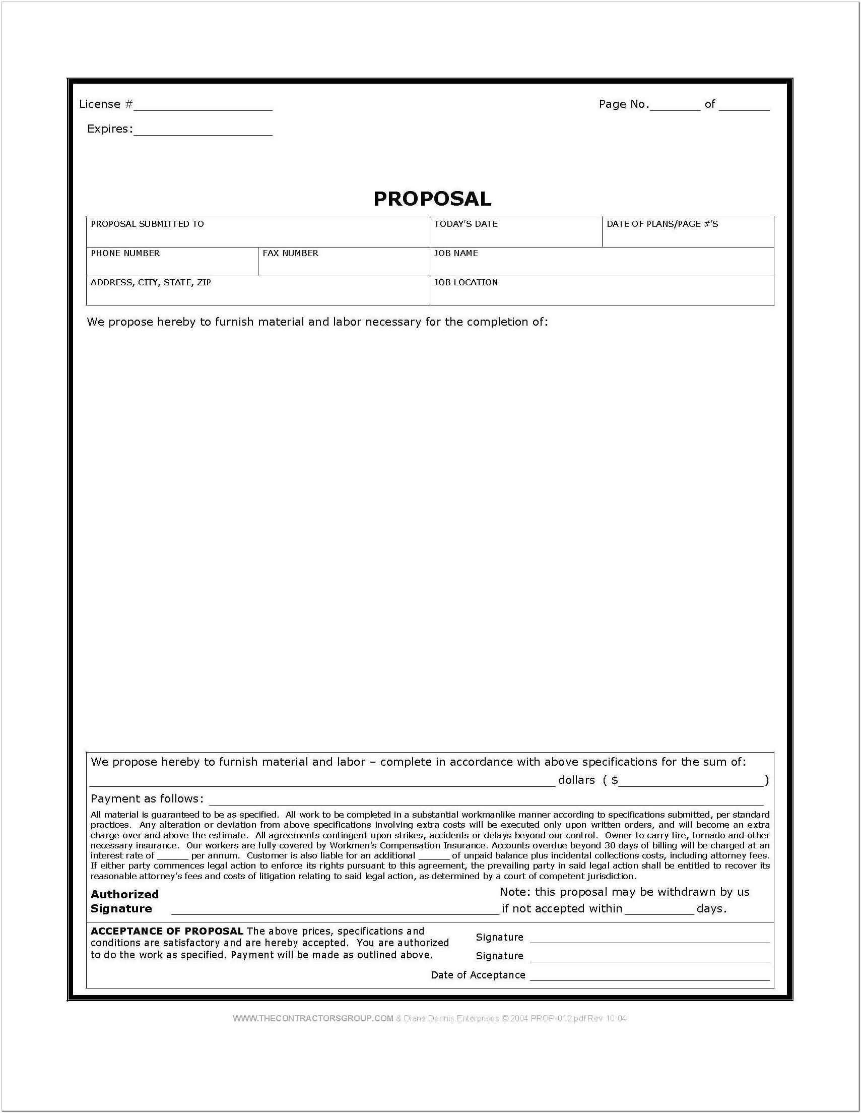 Bid Proposal Form Free