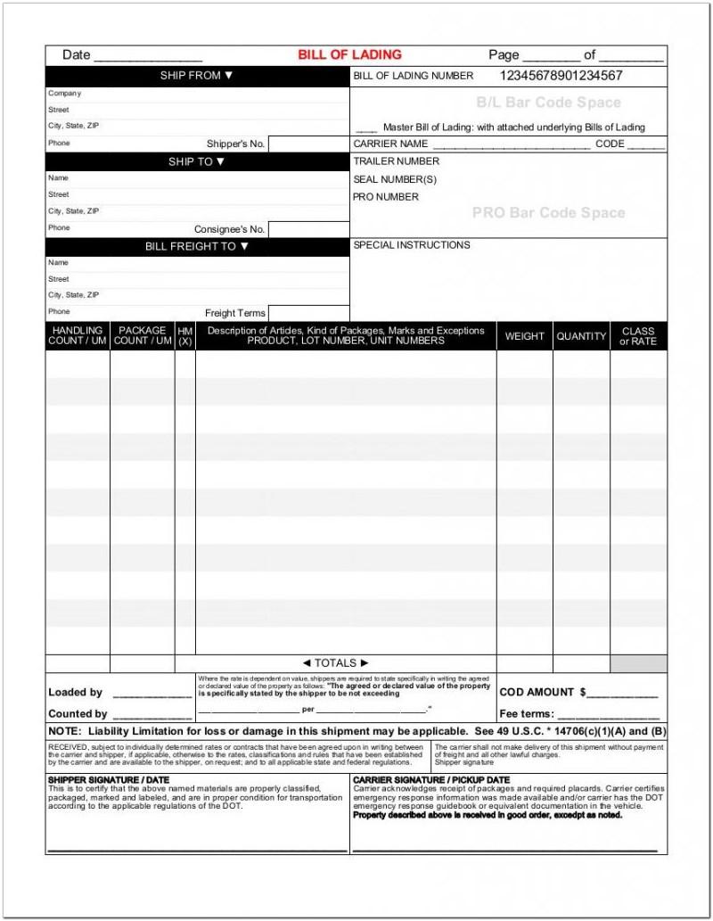 Bill Of Lading Form Fedex Freight