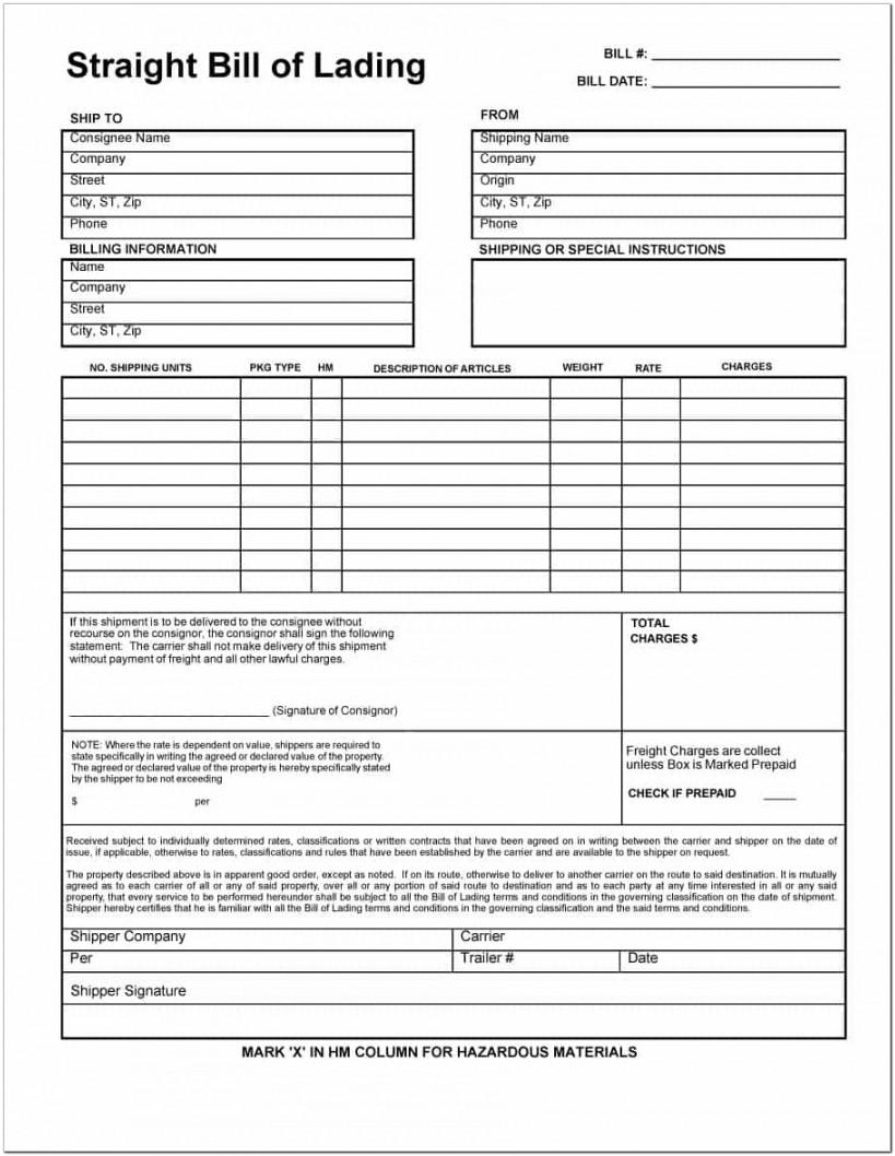 Bill Of Lading Forms Free