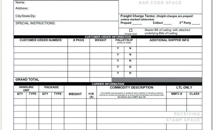 Bill Of Lading Short Form Template