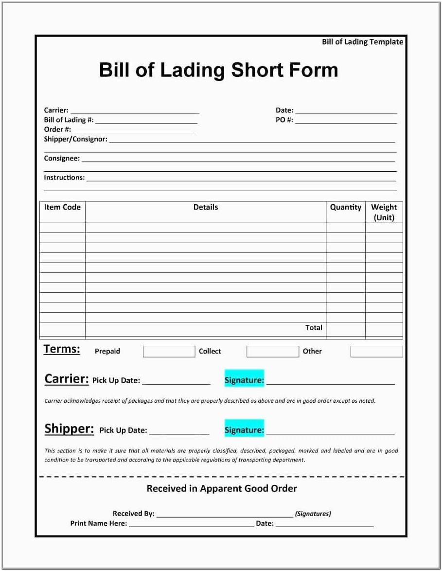 Bill Of Lading Template Free Download