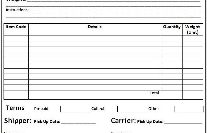 Bill Of Lading Template Word Free