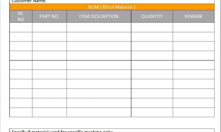 Bill Of Material Sample Template