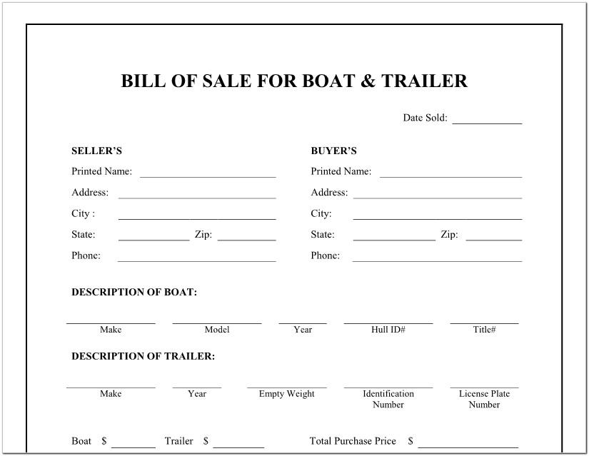 Bill Of Sale Form Boat Nc