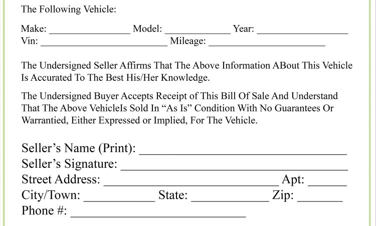Bill Of Sale Form For Car Pdf